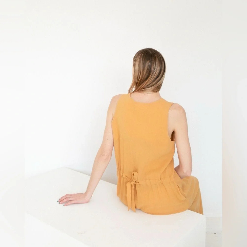 7115 BY SZEKI Wide Legged Linen Cotton Jumpsuit in Golden Yellow - Picture 6 of 13